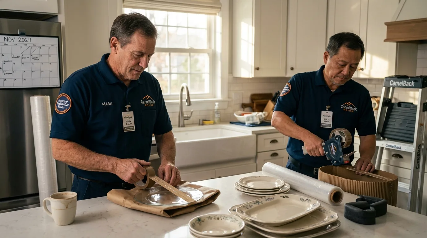 Professional crew packing kitchen dishware in Cyril, OK